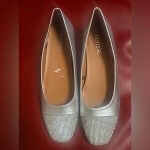 Kensie Silver Metallic Flats with Rhinestone Toe